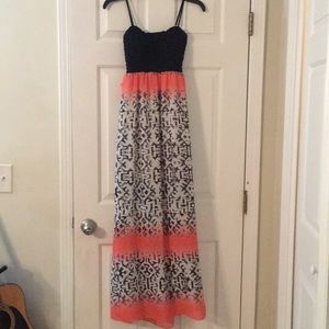 Long spaghetti strap patterned dress